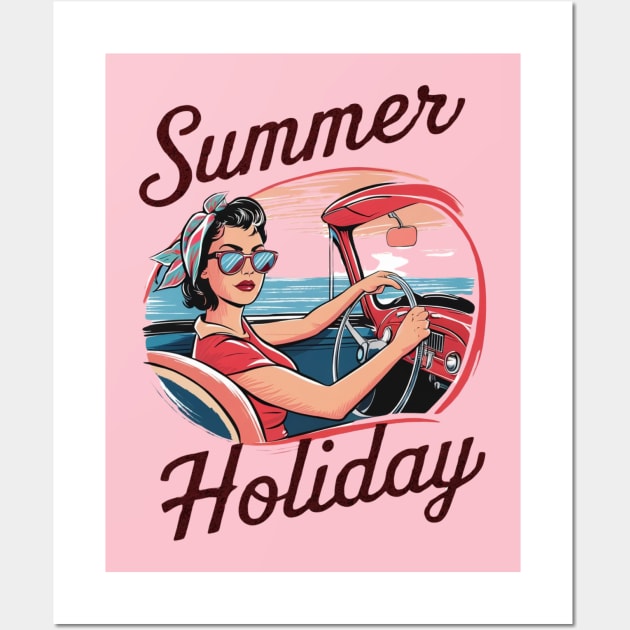 Summer Holiday 50s Retro Vintage Car Gift For Rockabilly Fifties Woman Vacation Top Sunglasses Headscarf 1950s Sock Hop Wall Art by DeanWardDesigns